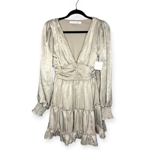 NWT Altar’d State Champagne Gold A-line Dress w Plunge Neckline women’s size S - Picture 1 of 8